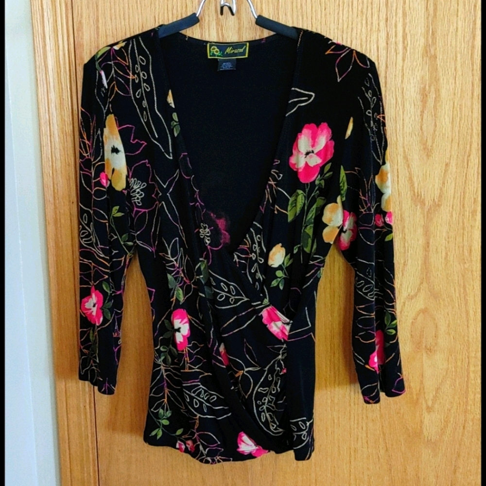 Beautiful crossover floral acetate spandex top